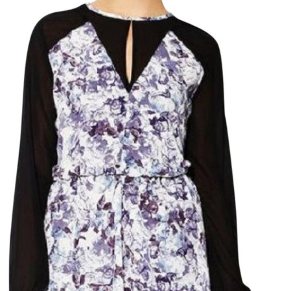 Black Multicolored Semi-sheer Contrast Sleeve Shea